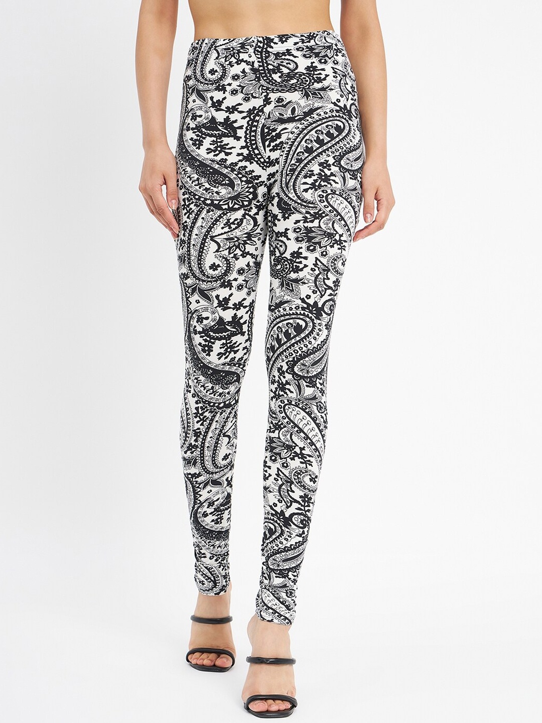 

Camey Paisley Printed Ankle Length Leggings, Black