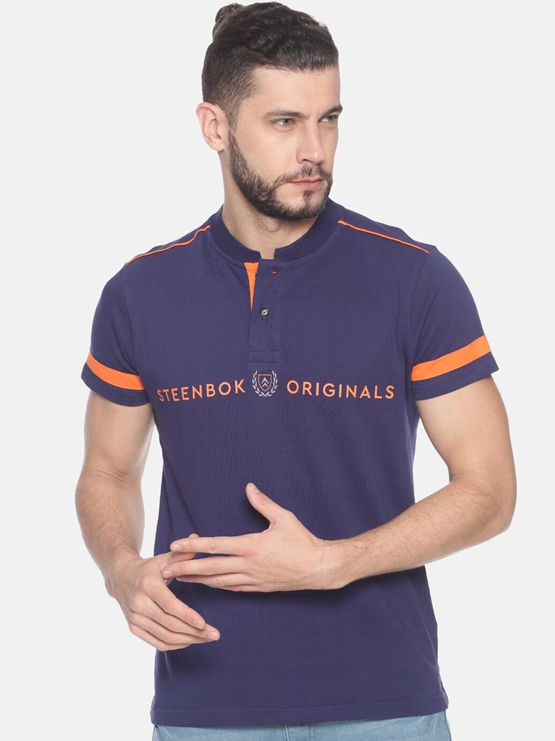 Steenbok Henley Neck Cotton T-shirt, Purple