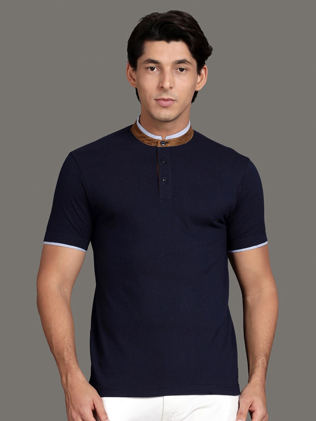 

Steenbok Mandarin Collar Slim Fit T-shirt, Navy blue