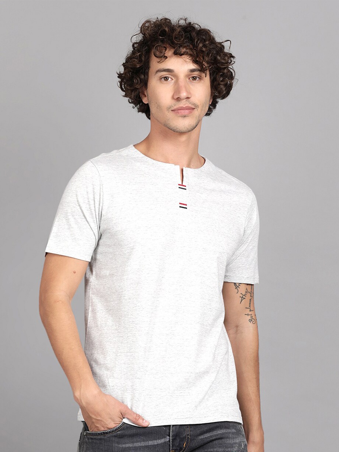

Steenbok Henley Neck Cotton T-shirt, Grey