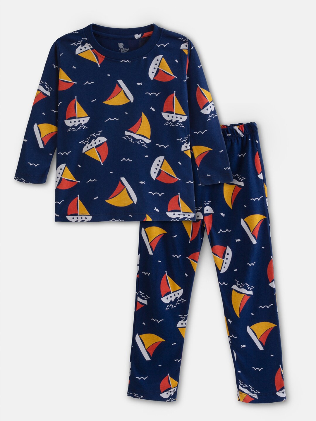 

Cuddles for Cubs Kids Conversational Printed Pure Cotton T-shirt with Pyjamas, Blue