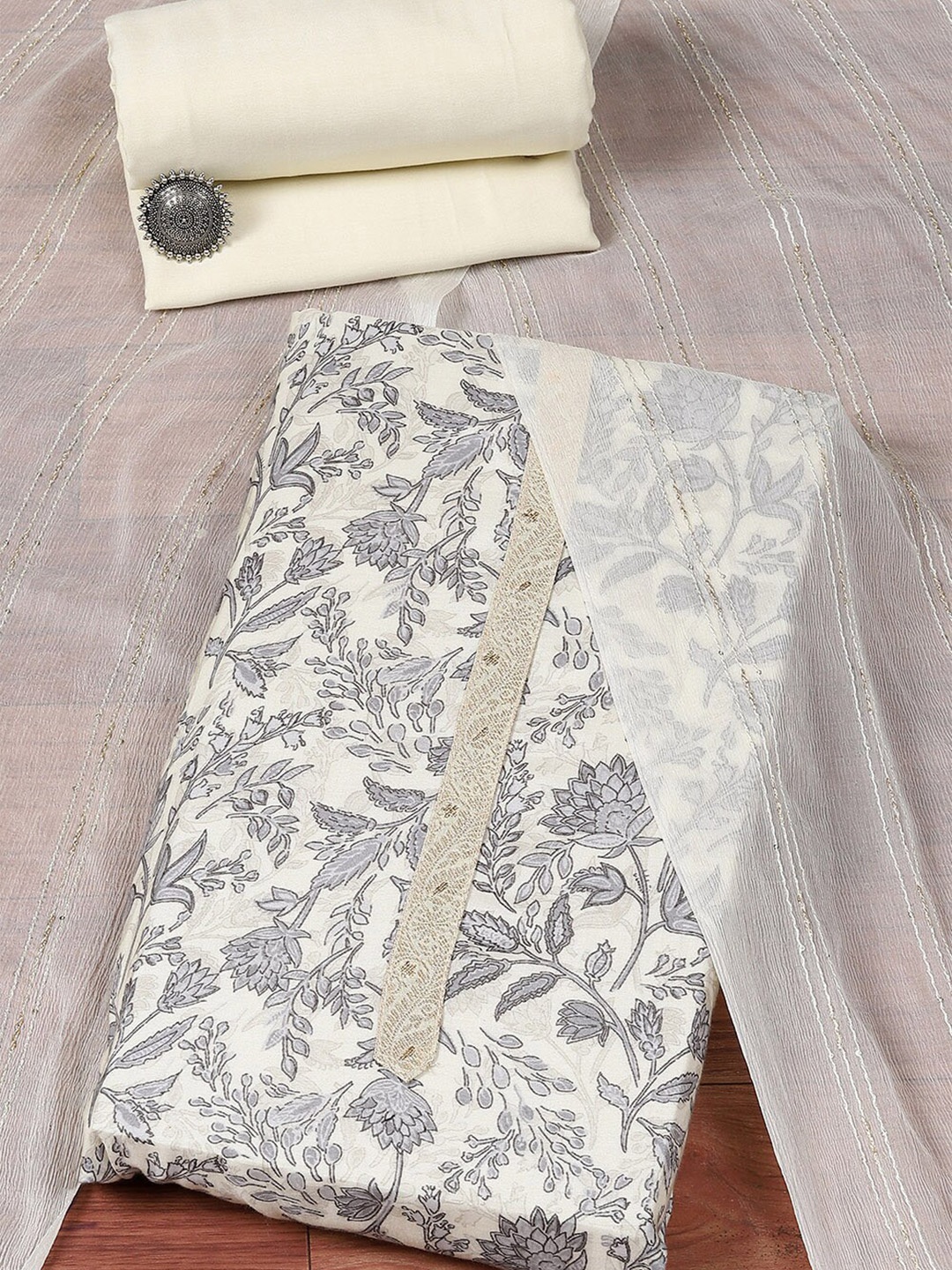 

Biba Floral Printed Unstitched Dress Material, Off white