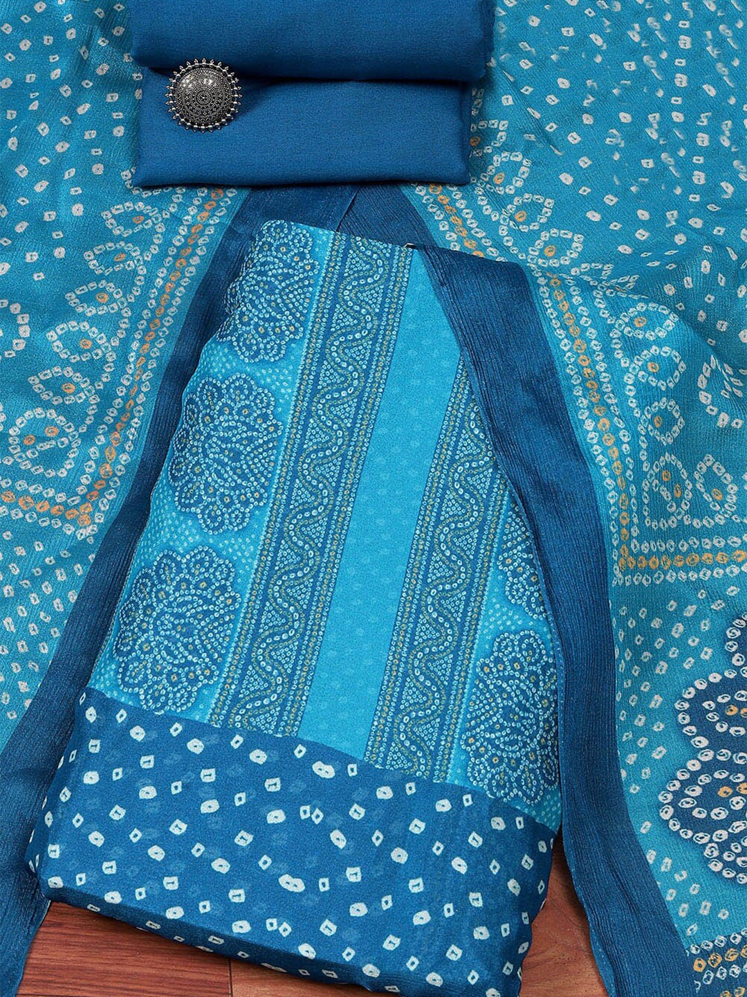 

Biba Bandhani Printed Unstitched Dress Material, Blue