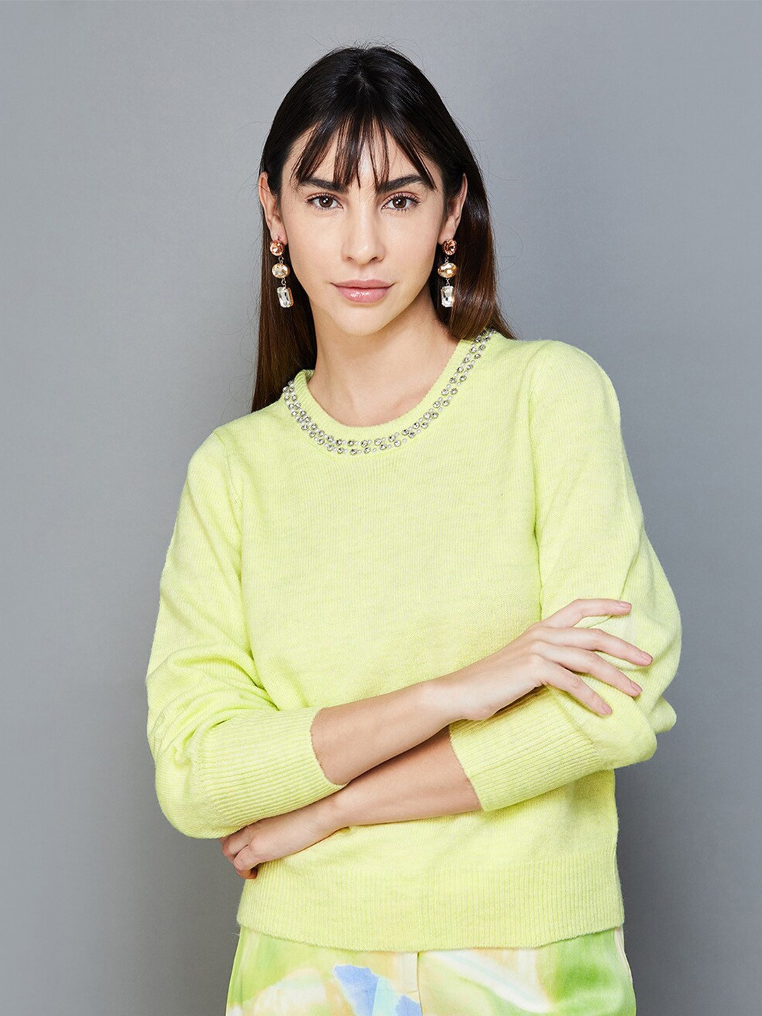 

CODE by Lifestyle Embellished Round Neck Pullover Sweatshirt, Green