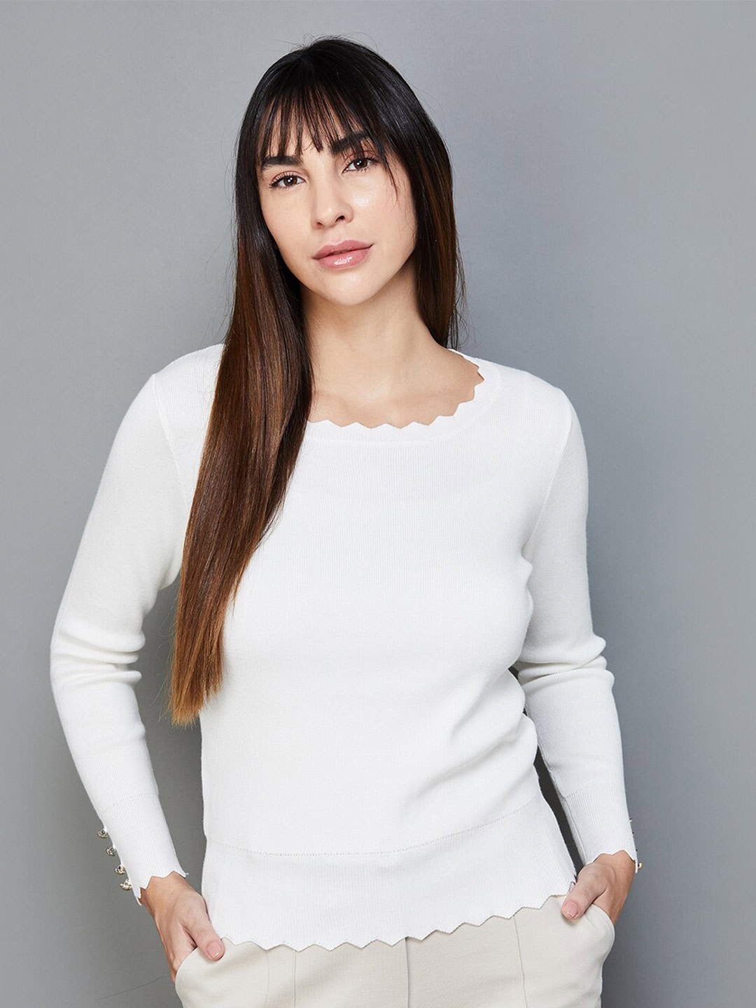 

CODE by Lifestyle Round Neck Fitted Top, White