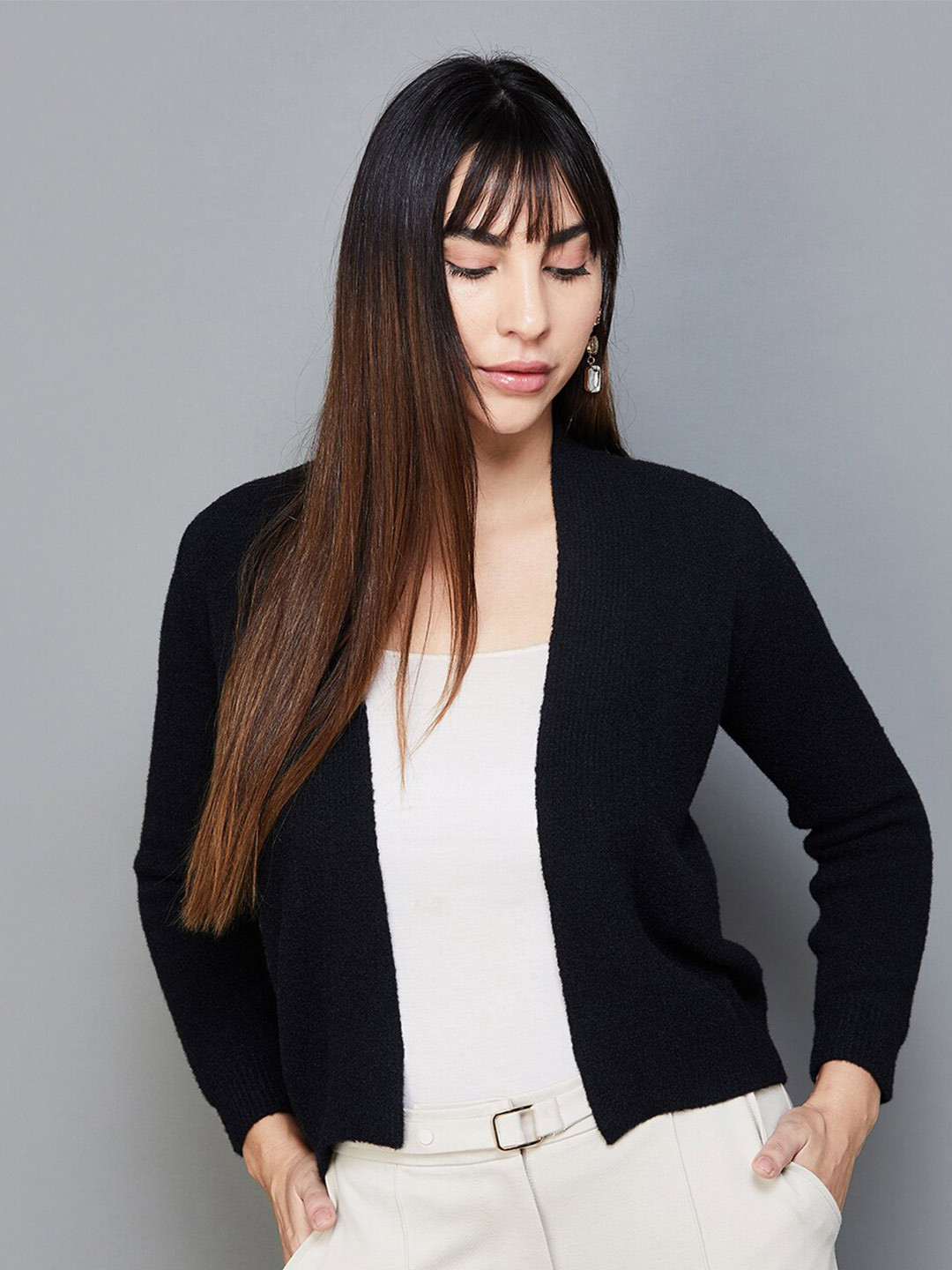 

CODE by Lifestyle Shawl Collar Ribbed Sweaters, Black