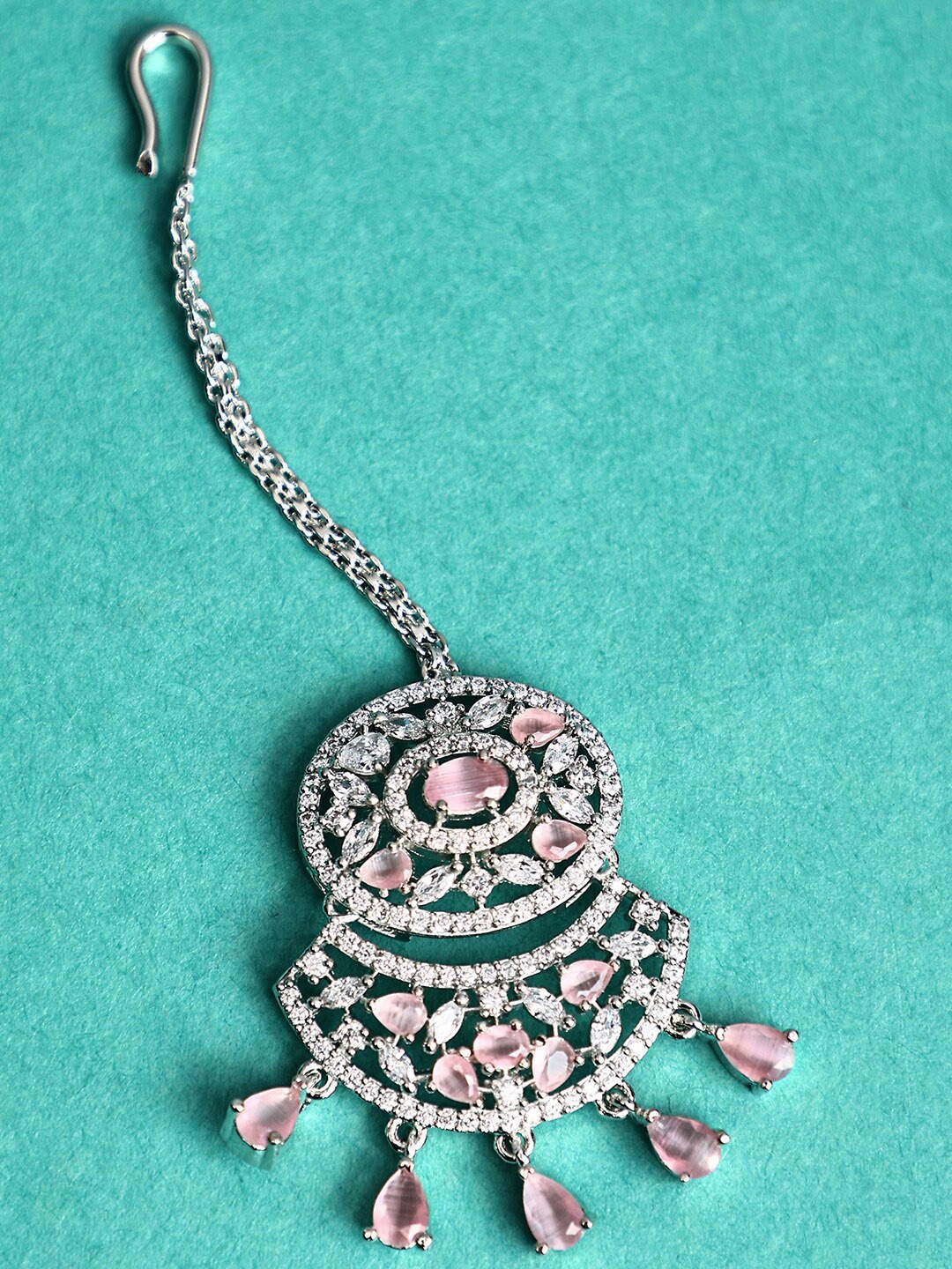 

Bhana Fashion Silver-Plated AD Studded Maang Tikka