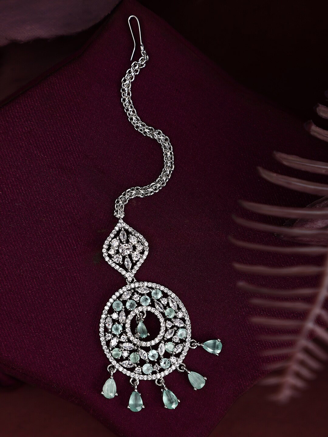 

Bhana Fashion Silver-Plated AD Studded Maang Tikka