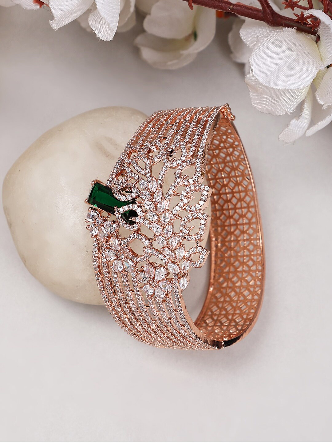 

Bhana Fashion Rose Gold-Plated American Diamond Bangle-Style Bracelet