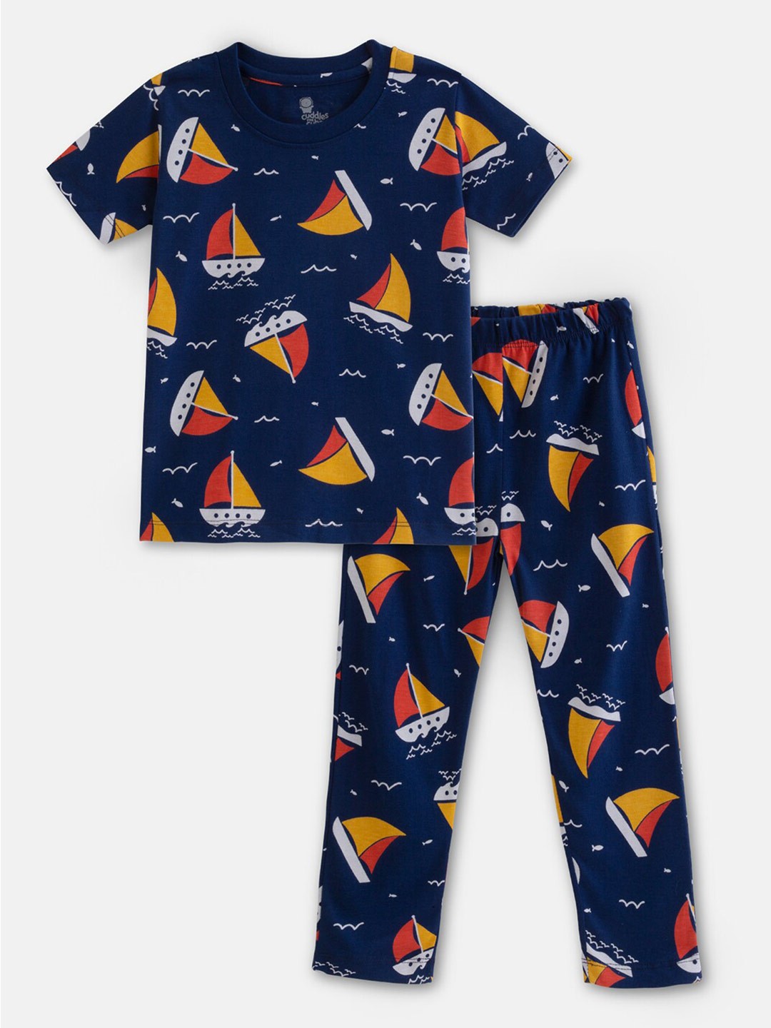 

Cuddles for Cubs Kids Conversational Printed Pure Cotton T-shirt with Pyjamas, Blue