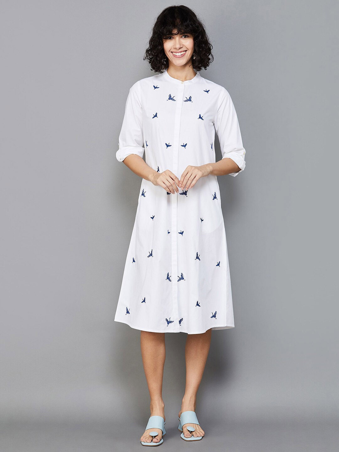 

Colour Me by Melange Conversational Printed Cotton Shirt Dress, White