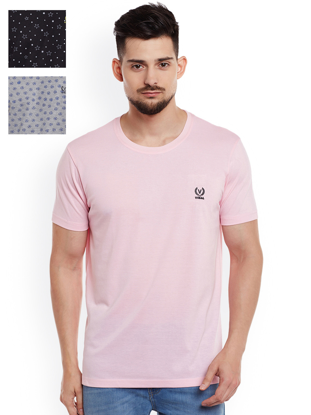 

VIMAL Men Pack of 3 Slim-Fit T-Shirts, Grey melange