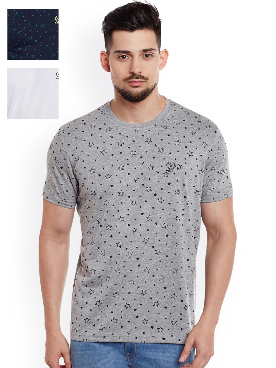 

MACK Men Pack of 3 Slim-Fit T-Shirts, Grey melange
