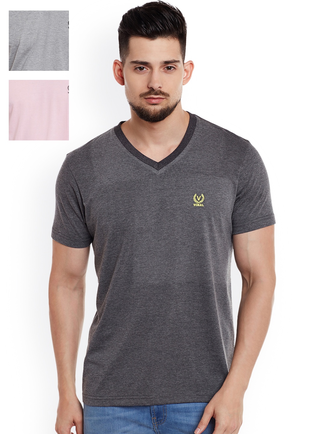 

VIMAL Men Pack of 3 Slim-Fit T-Shirts, Grey
