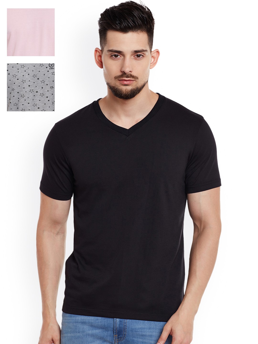 

VIMAL Men Pack of 3 Slim-Fit T-Shirts, Pink