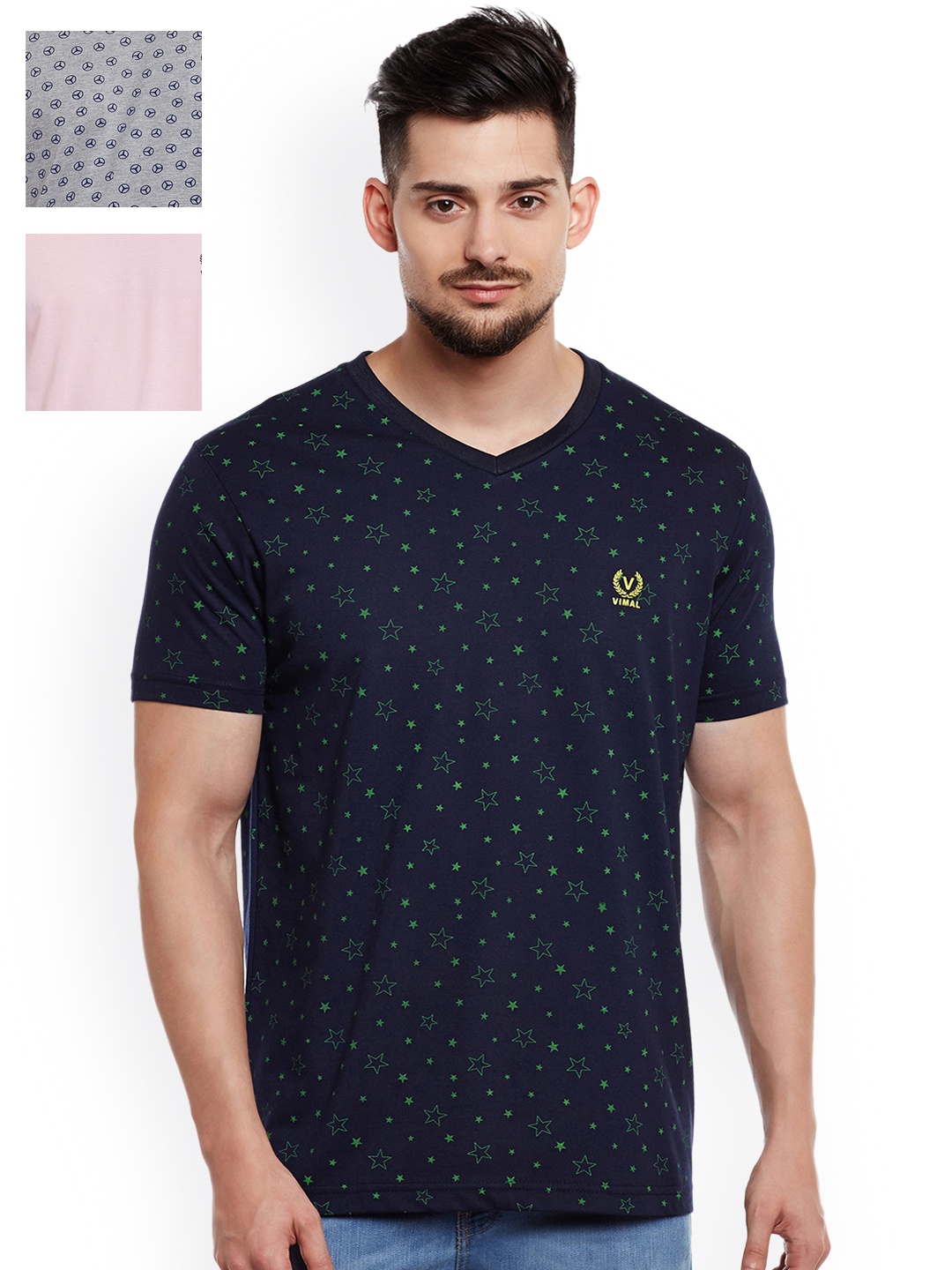 

VIMAL Men Pack of 3 Slim-Fit T-Shirts, Grey