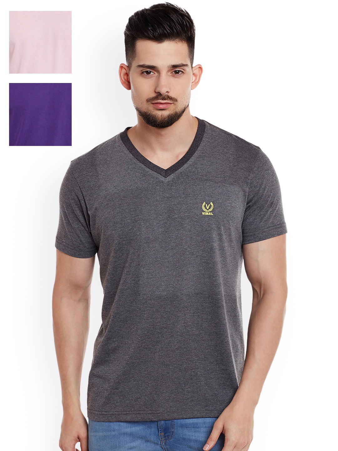 

VIMAL Men Pack of 3 Slim-Fit T-Shirts, Grey