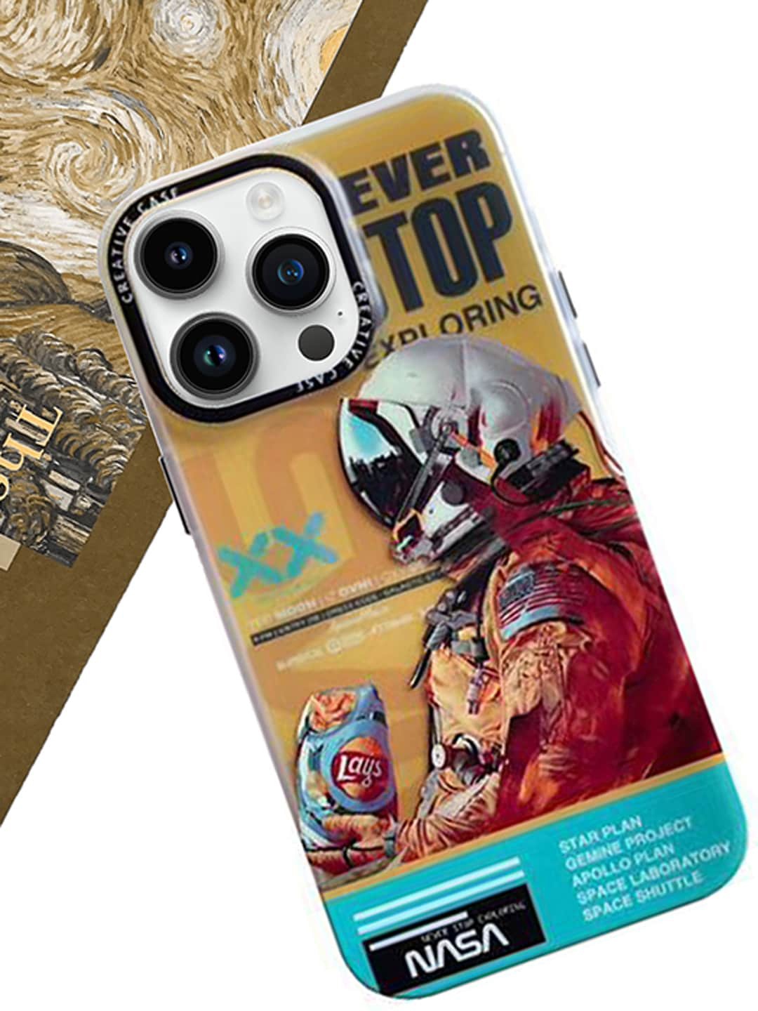 

TREEMODA Astronaut Printed iPhone 14 Pro Max Phone Back Case, Yellow