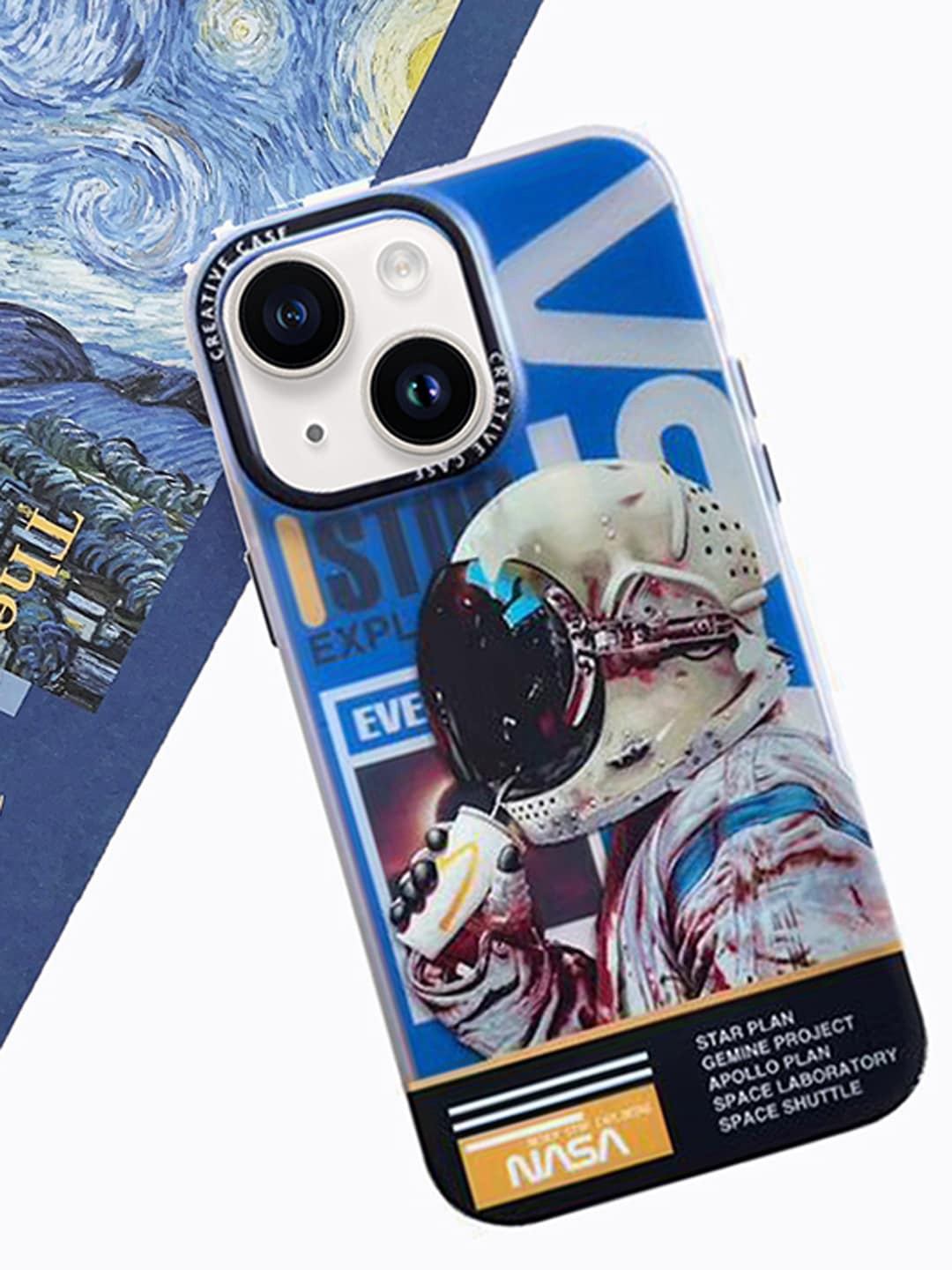 

TREEMODA Astronaut Printed iPhone 13 Phone Back Case, Blue