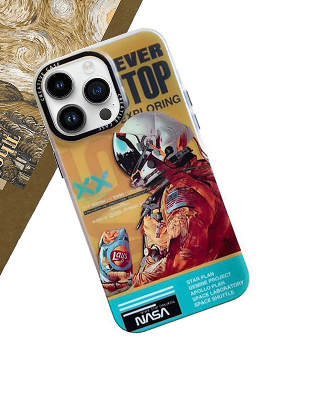 

TREEMODA Astronaut Printed iPhone 14 Pro Phone Back Case, Yellow