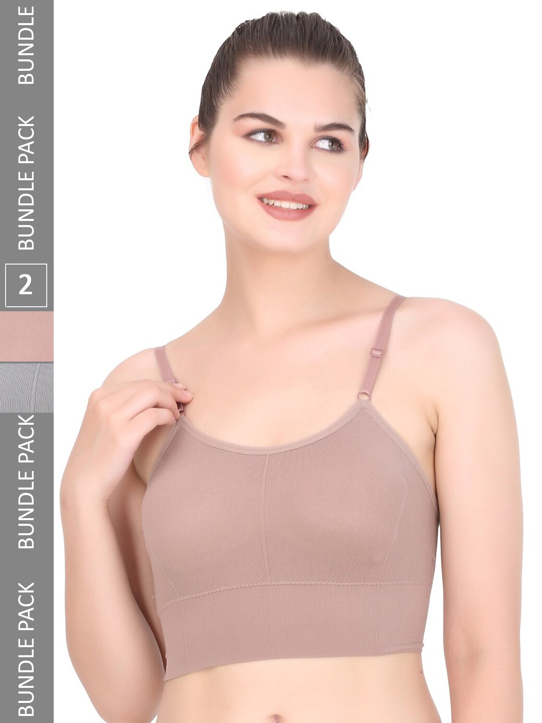 

MYSHA Pack Of 2 Full Coverage Lightly Padded Non Wired Sports Bra With All Day Comfort, Brown