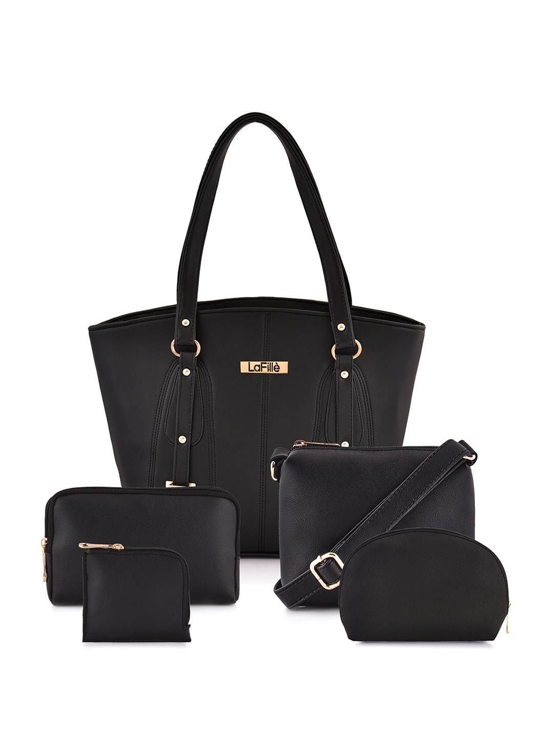 

LaFille Pack Of 5 Structured Shoulder Bag, Black