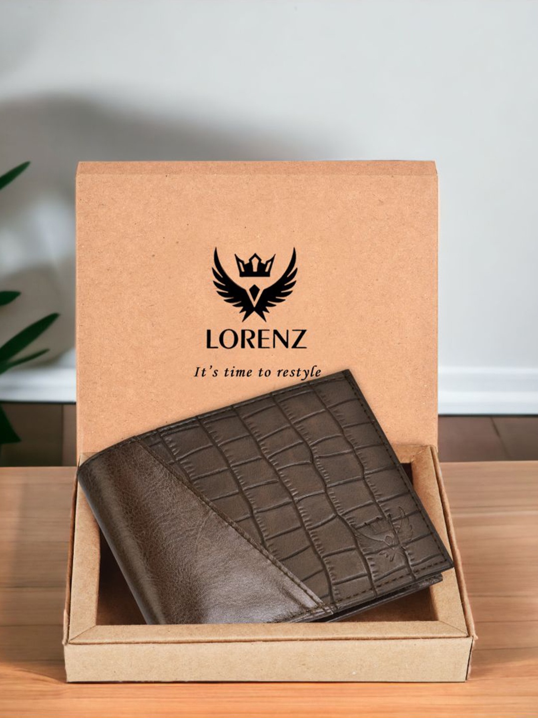 

LORENZ Men Abstract Textured Two Fold Wallet, Brown
