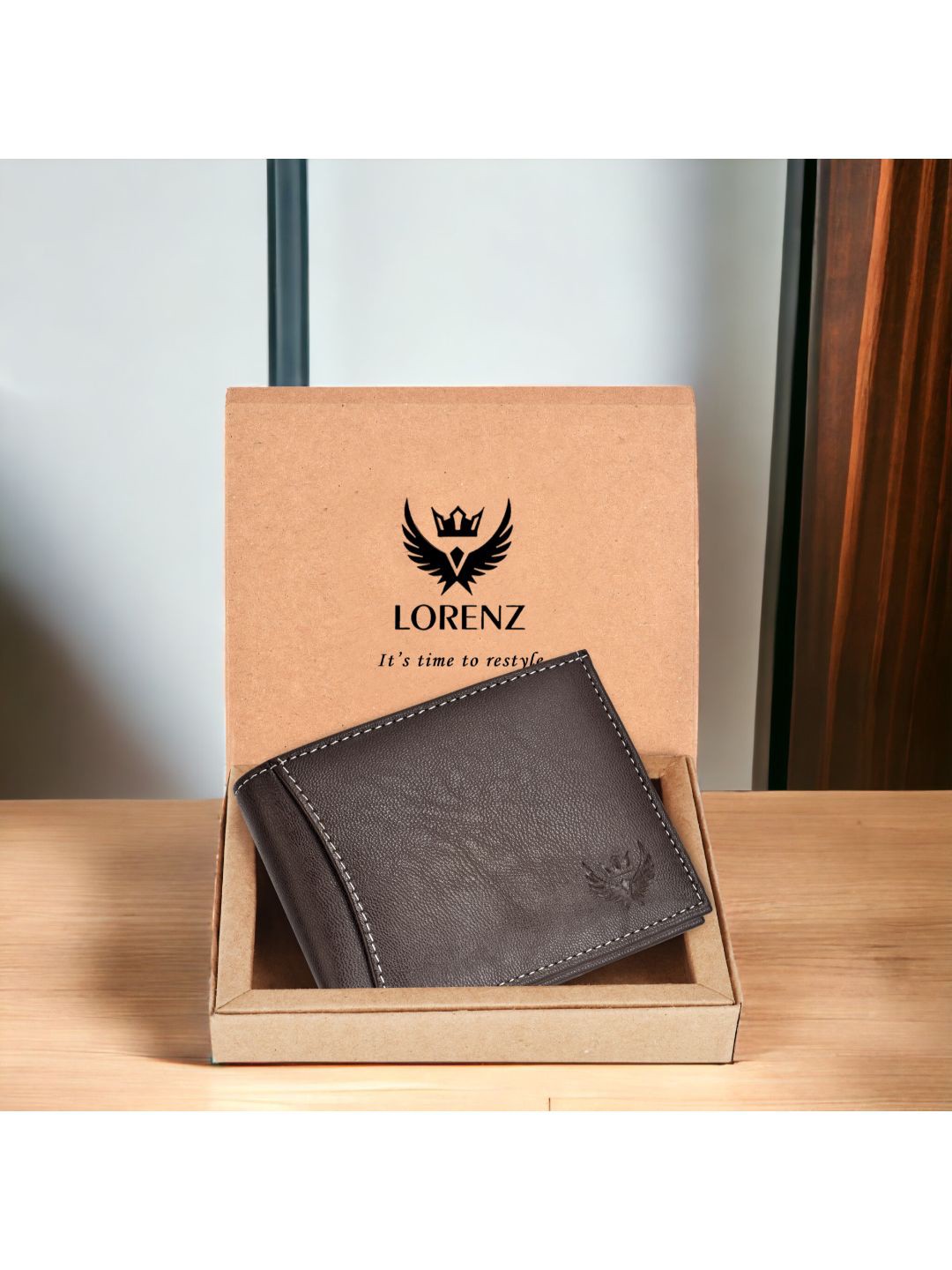 

LORENZ Men PU Two Fold Wallet, Brown