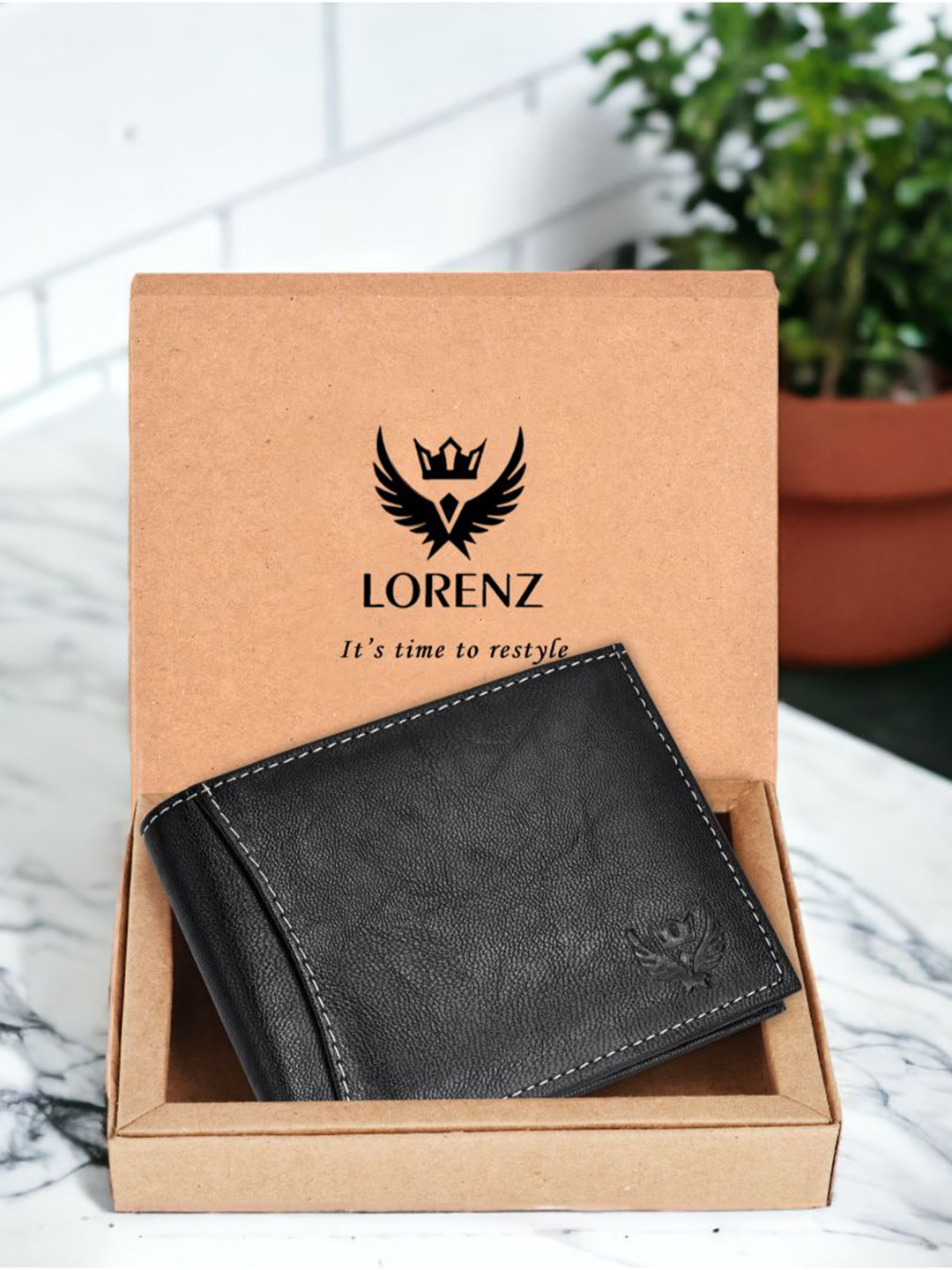 

LORENZ Men PU Two Fold Wallet, Black