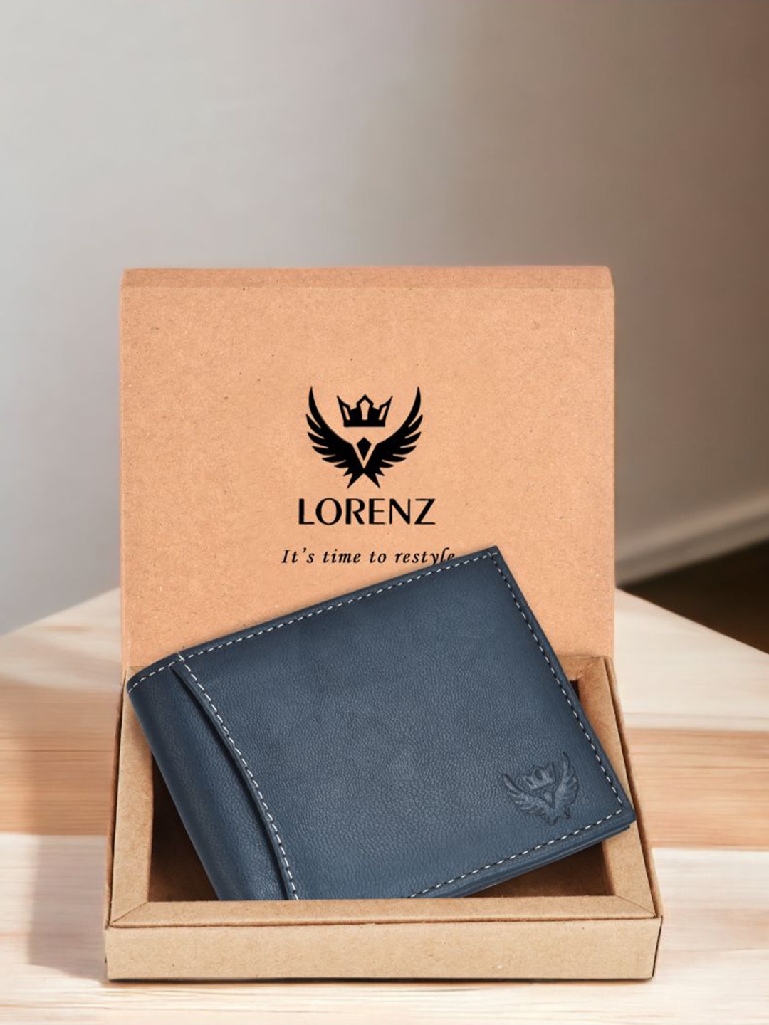 

LORENZ Men PU Two Fold Wallet, Blue