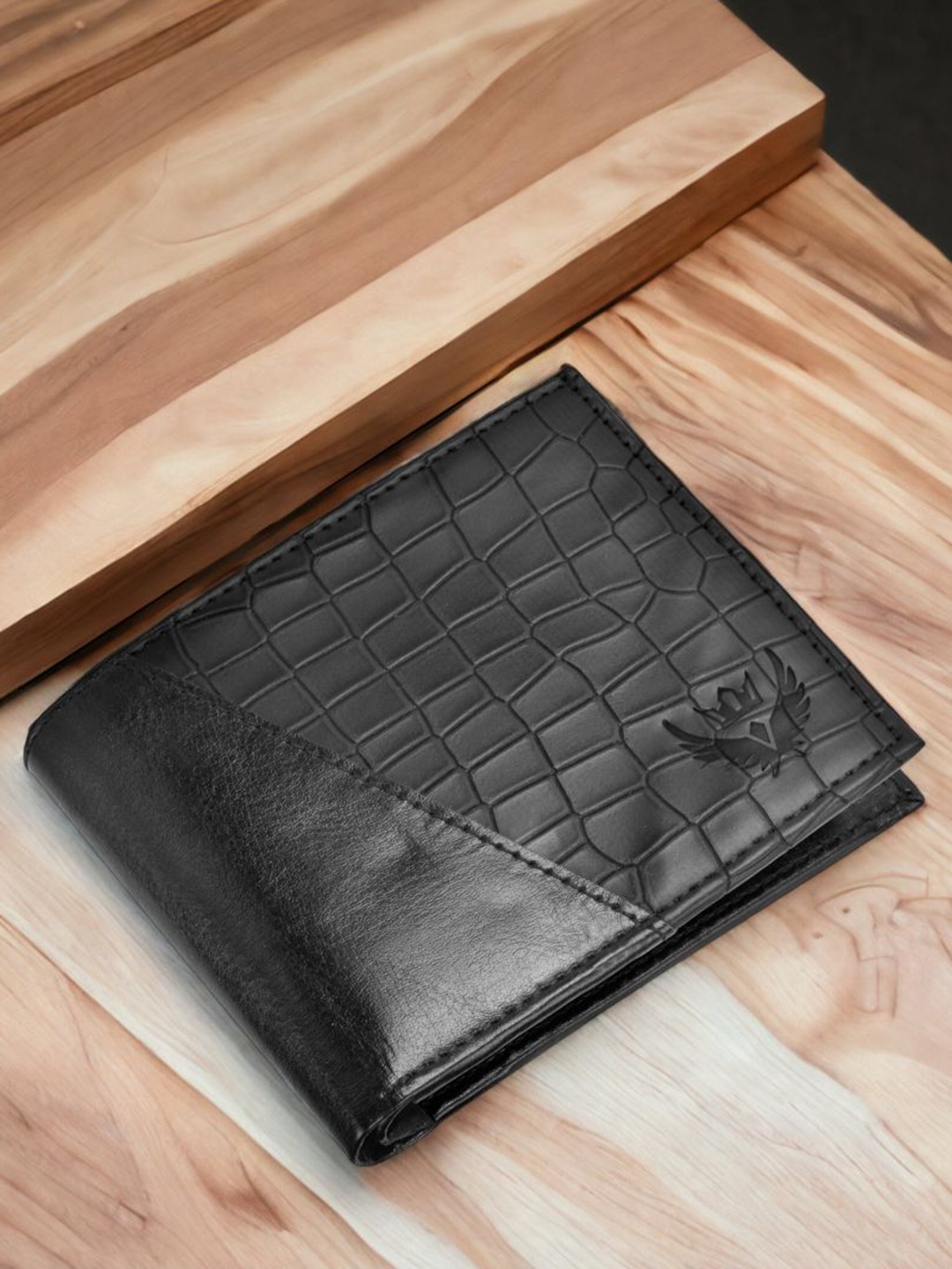 

LORENZ Men Animal Textured Two Fold Wallet, Black