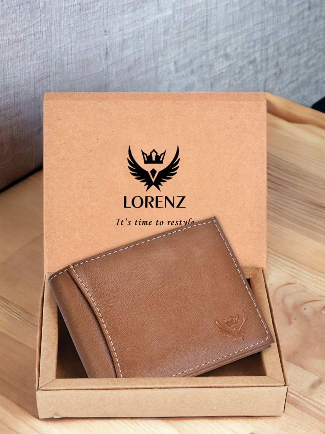 

LORENZ Men Textured Two Fold Wallet, Tan