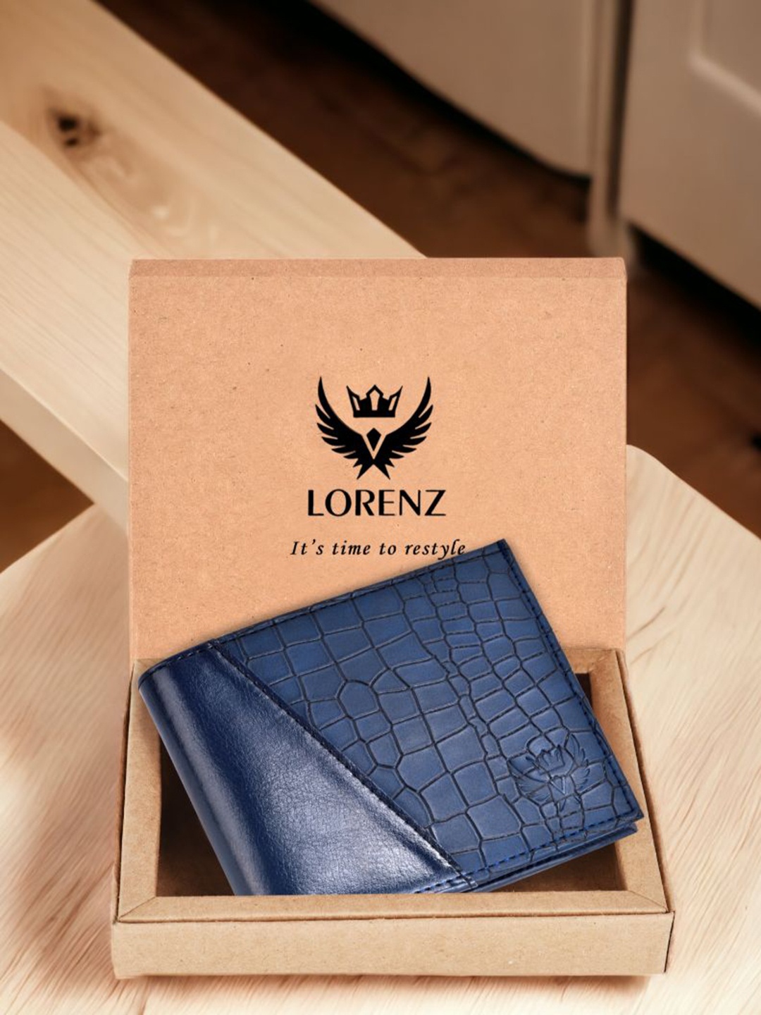 

LORENZ Men Animal Textured Two Fold Wallet, Blue