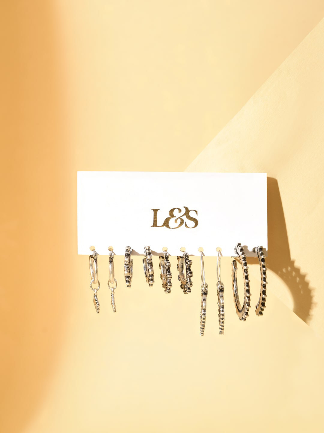 

Lilly & sparkle Set Of 5 Silver Plated Oxidised Hoop Earrings