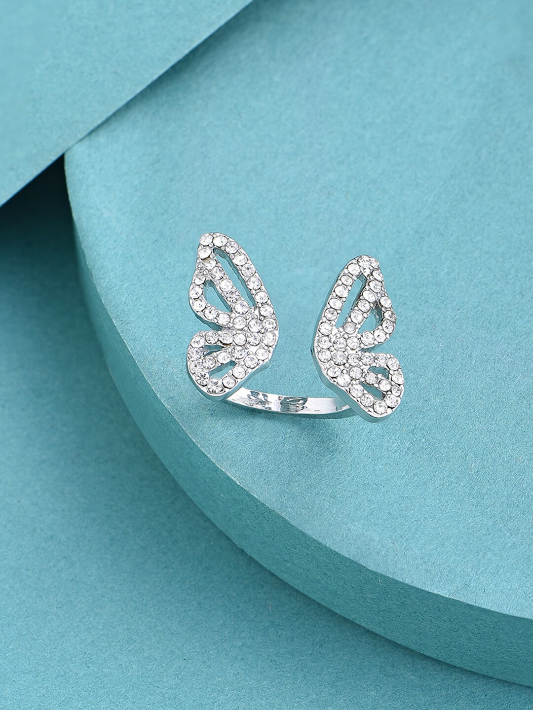 

Lilly & sparkle Silver-Plated Stone-Studded Butterfly Finger Ring