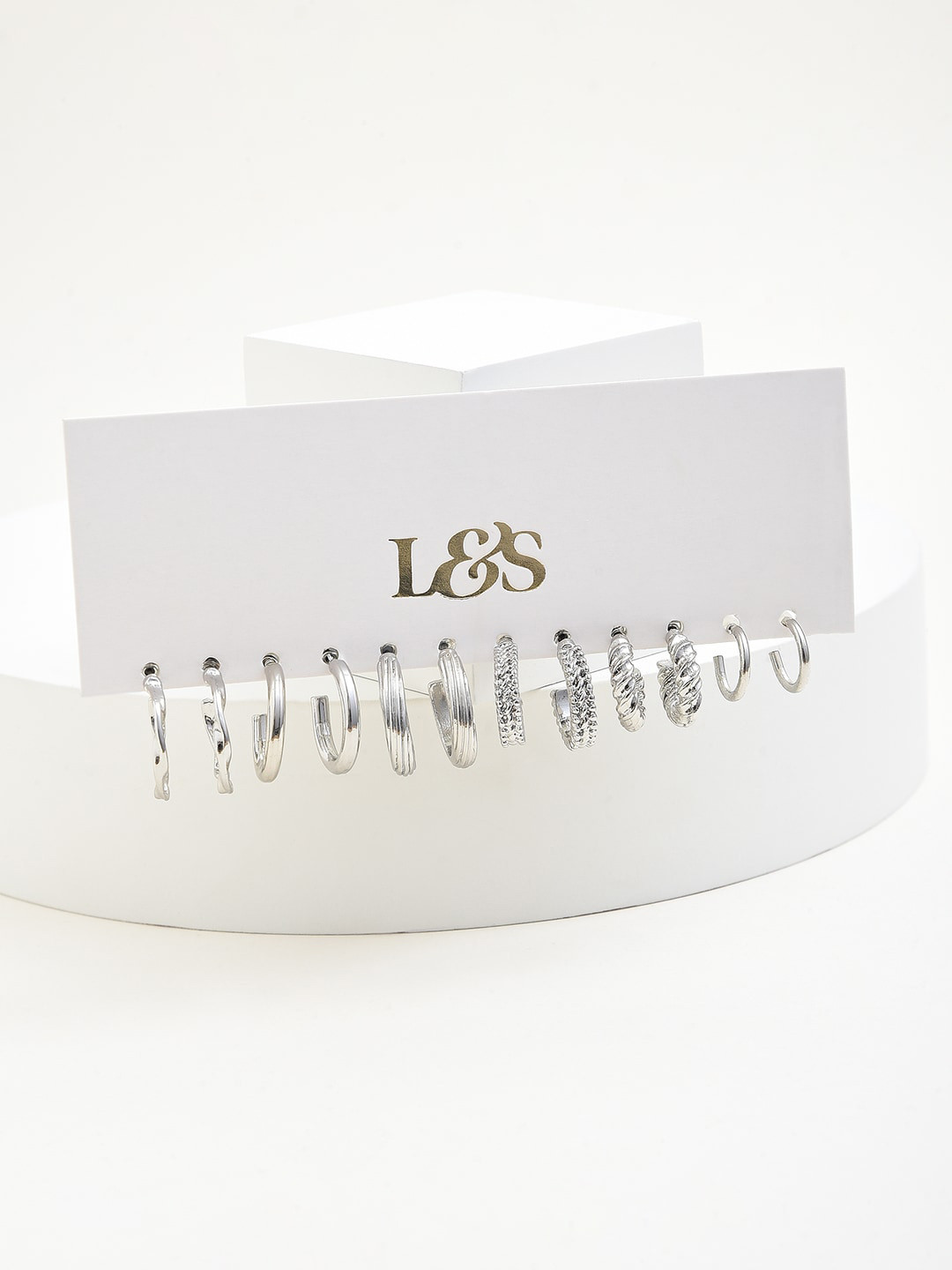 

Lilly & sparkle Set Of 6 Silver-Plated Contemporary Half Hoop Earrings
