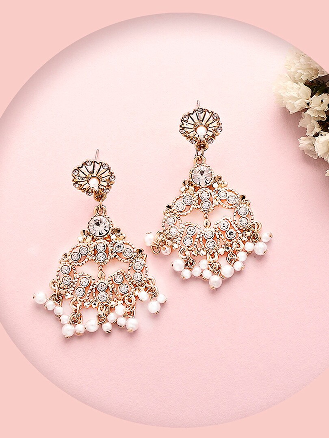 

Lilly & sparkle Gold-Plated Crystal & Pearl Studded Contemporary Chandbalis