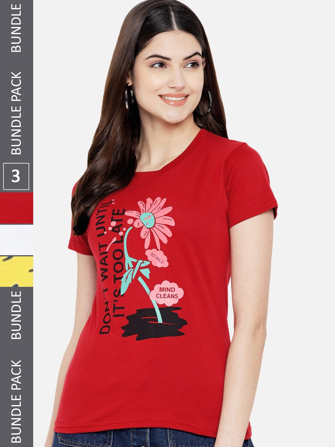 

BAESD Pack of 3 Graphic Printed Regular Fit Cotton T-Shirt, Red