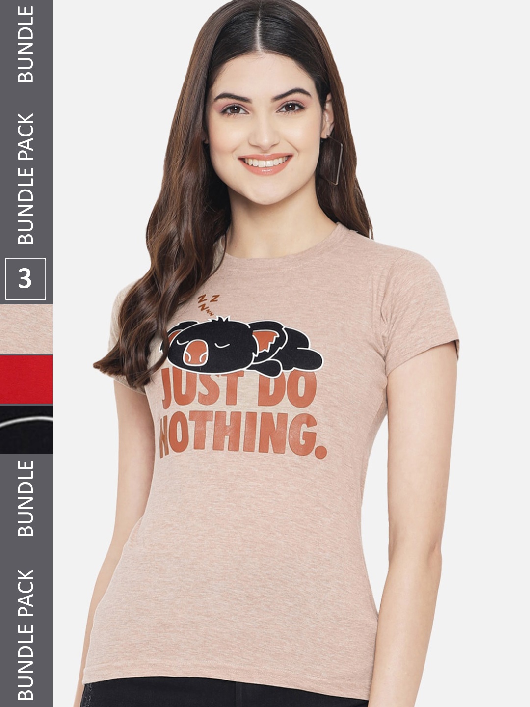 

BAESD Pack Of 3 Printed Cotton T-Shirt, Nude