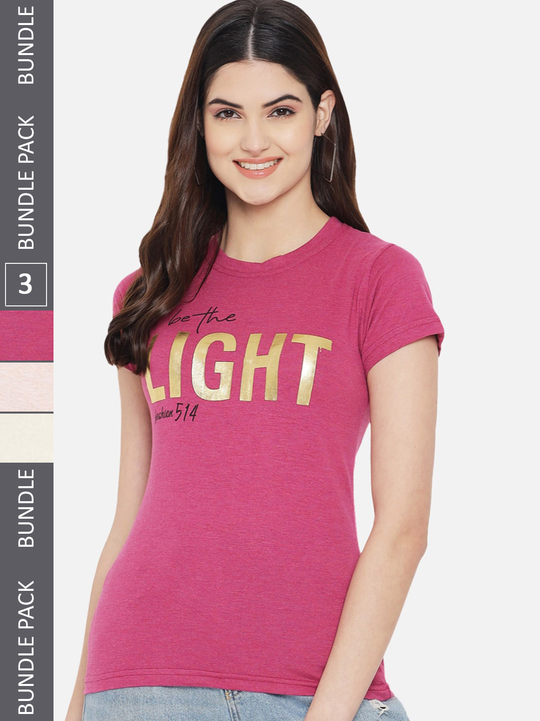 

BAESD Pack Of 3 Typography Printed Cotton T-Shirt, Pink