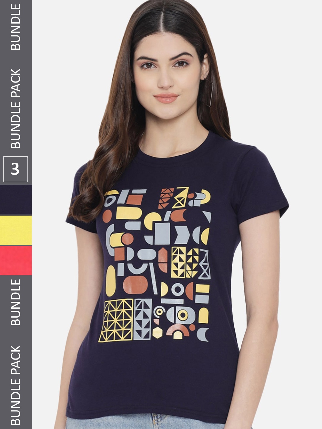 

BAESD Pack Of 3 Typography Printed Cotton T-shirt, Navy blue