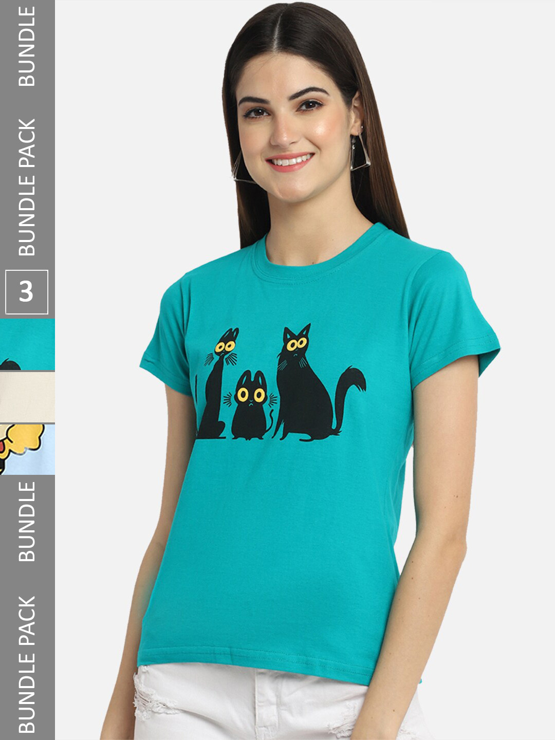 

BAESD Pack Of 3 Printed Cotton T-Shirts, Turquoise blue