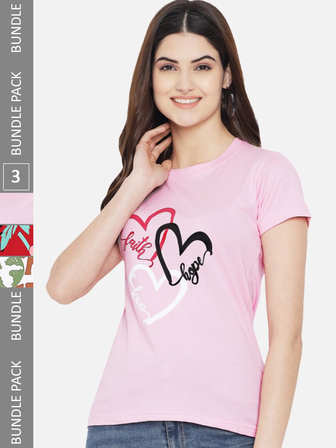 

BAESD Pack Of 3 Typography Printed Cotton Casual T-shirt, Pink