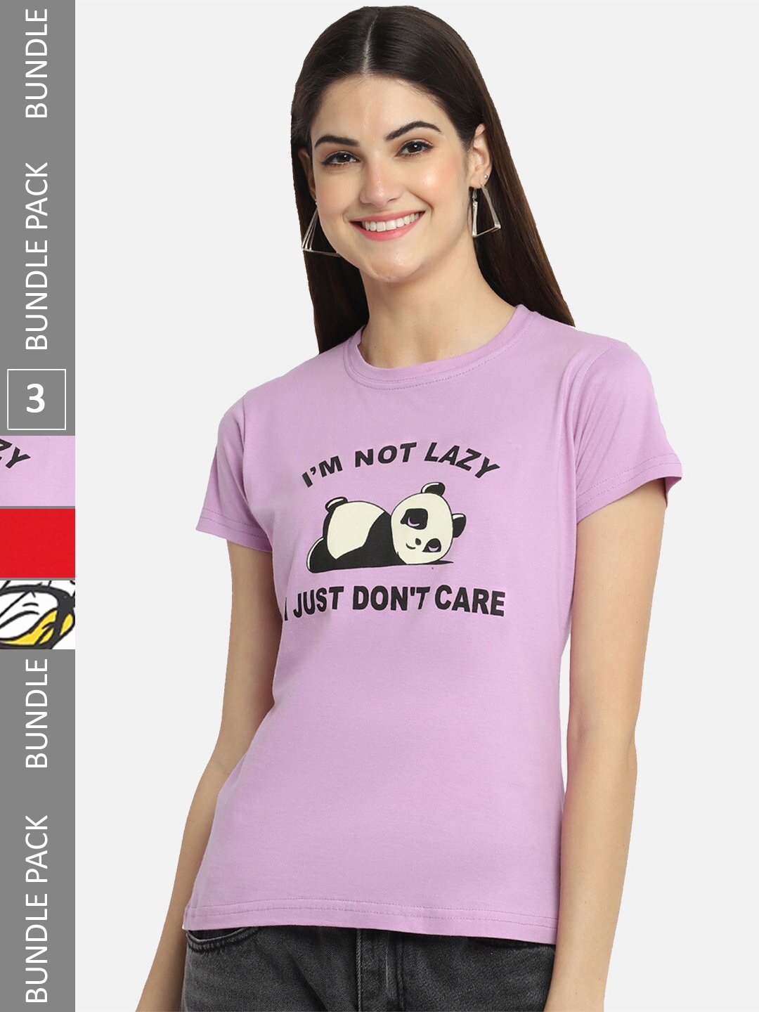 

BAESD Pack Of 3 Graphic Printed Cotton T-shirts, Purple