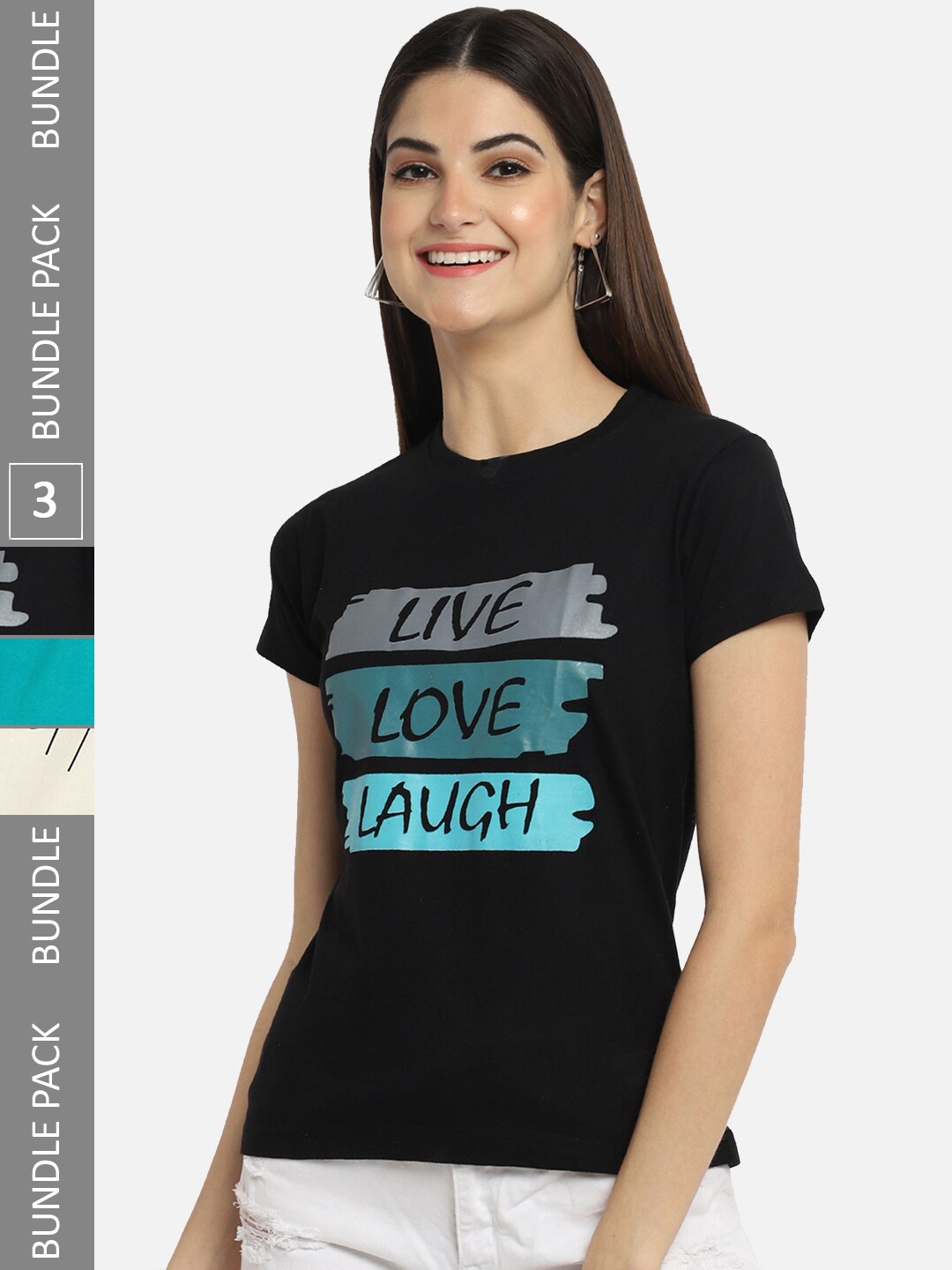

BAESD Pack Of 3 Typography Printed Cotton Casual T-shirt, Black