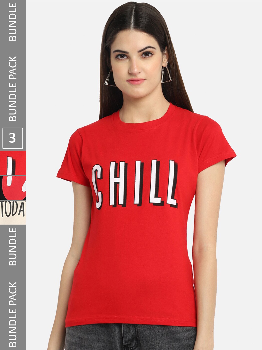 BAESD Pack Of 3 Typography Printed Cotton T-shirt, Red