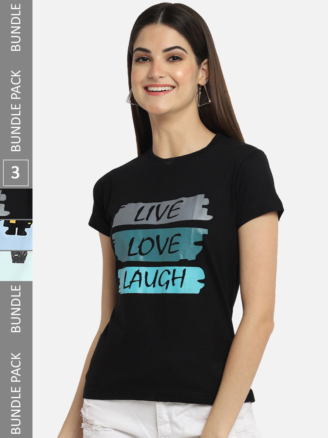 

BAESD Pack of 3 Printed Cotton T-shirts, Black