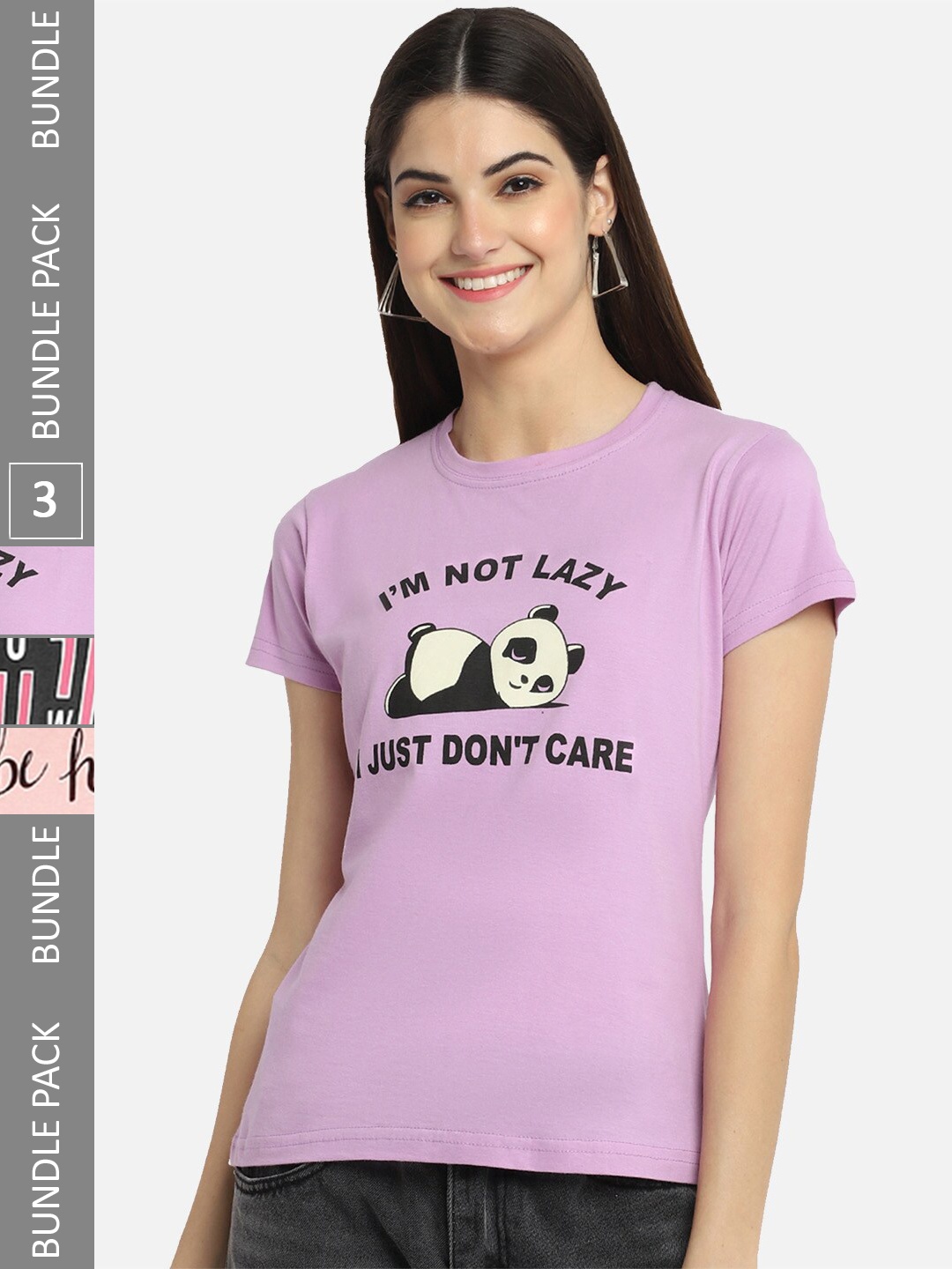 

BAESD Pack Of 3 Typography Printed Cotton T-shirts, Lavender