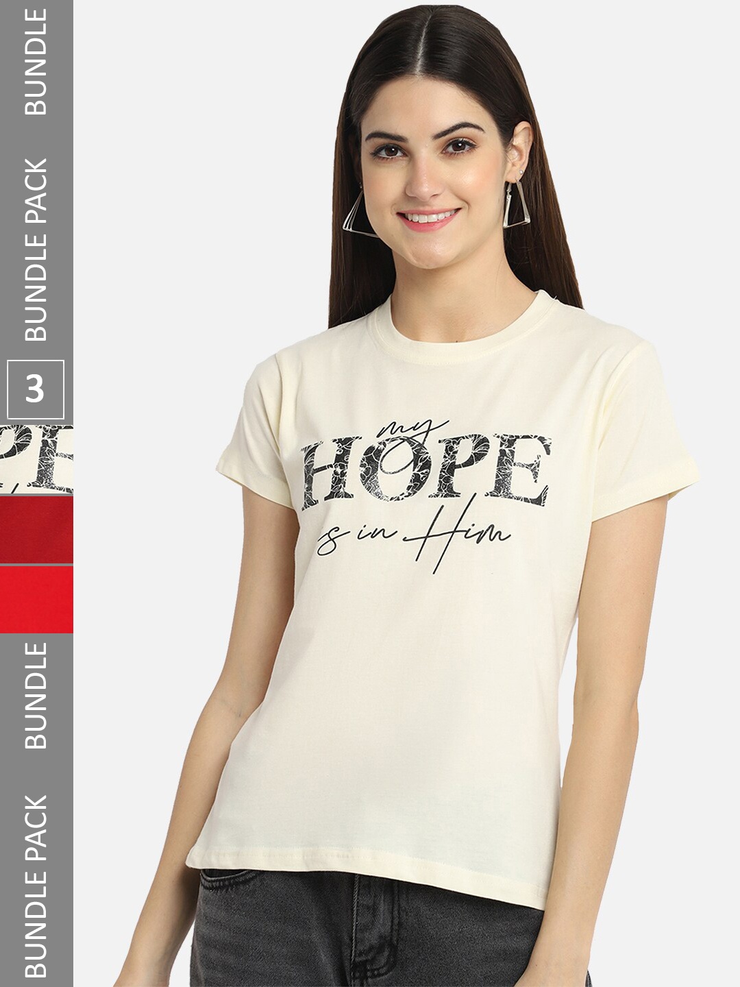 

BAESD Pack Of 3 Typography Printed Cotton T-shirt, Off white