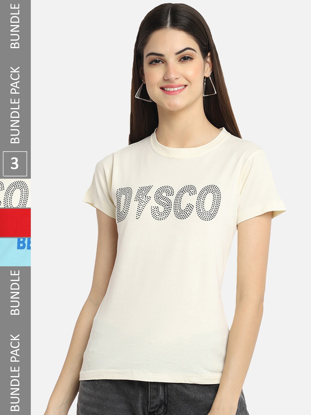 

BAESD Pack Of 3 Typography Printed Cotton T-shirt, Multi